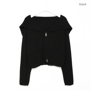 Sailor collar knit zip-up