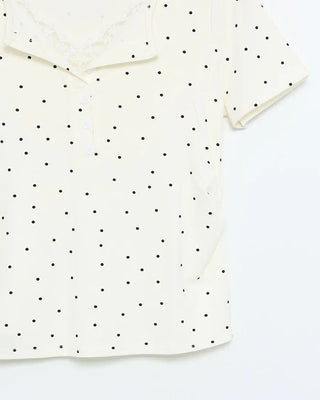 Dot lace detail short-sleeved T-shirt