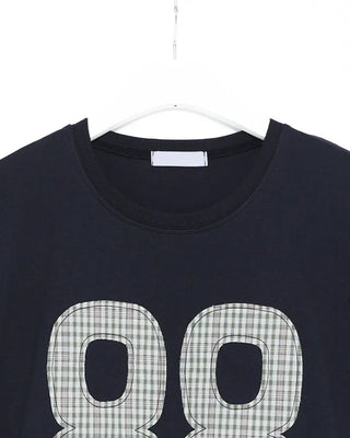 (Unisex) Number Patch Work Loose Fit Short Sleeve T-Shirt