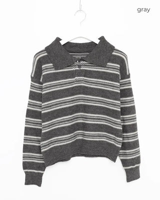 Striped polo collar knit