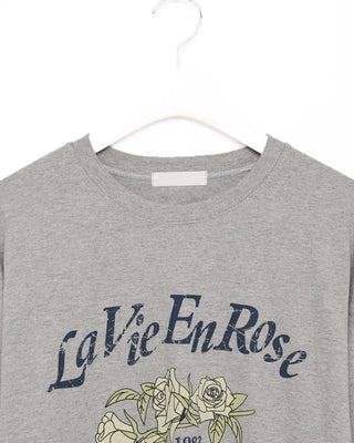 Pigmented floral print loose half-length T-shirt