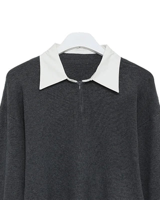 Two-tone simple V-neck knit