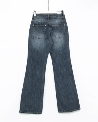 Low-waist point-washed flare jeans