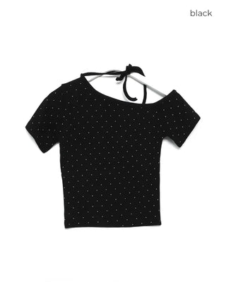 One-off shoulder two-tone half-sleeve T-shirt