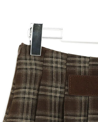Square belt check pleated mini skirt