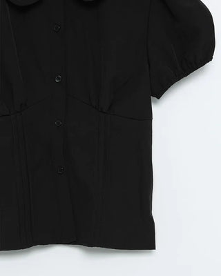 Puff-sleeve, round-neck blouse