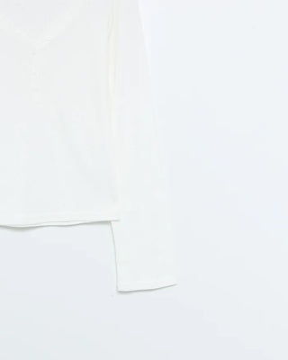 V-neck perforated button long-sleeve shirt