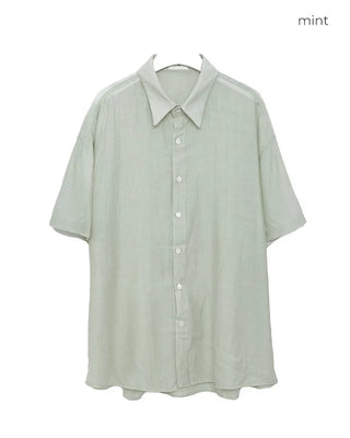 Linen-like shirred short-sleeved shirt