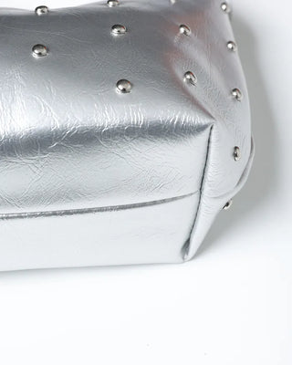 Round Studded Leather Zipper Bag
