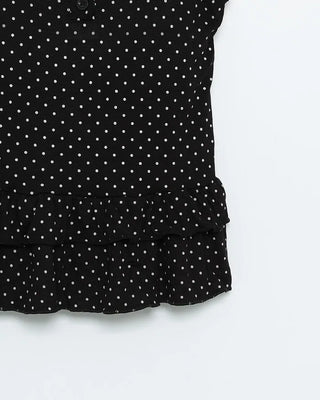 Cup-attached polka dot ruffle lace camisole