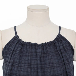 Checked shirred sleeveless blouse