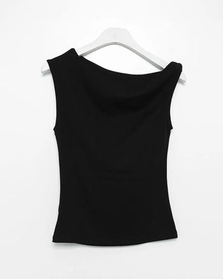 Asymmetrical Boat Neck Sleeveless T-Shirt