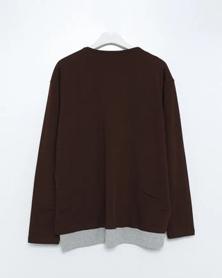 Diagonal stripe Henley neck point button long-sleeve T-shirt