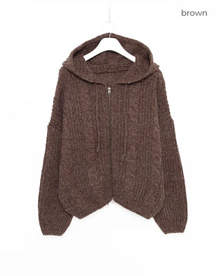 Hooded knit zip-up