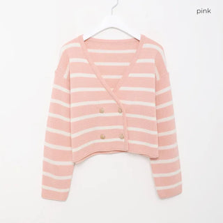 Striped double-button cardigan