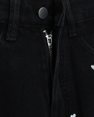 Heart-patterned denim pants