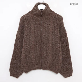 Cable Zipper Cardigan