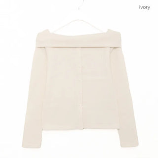 Off-shoulder button knit