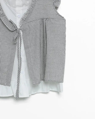 Checkered frill layered sleeveless top