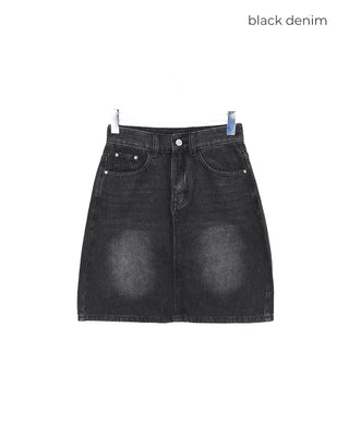 Washed denim midi skirt