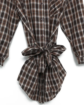 Waist-string check long shirt