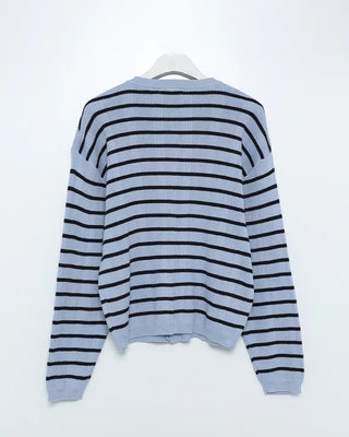 Striped round neck cardigan