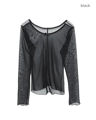 Ribbon sheer long-sleeve T-shirt