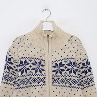 Polka Dot Reindeer Nordic Double Zip Knit Blouson