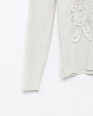 Glass Neck Flower Rib Pile Long T-Shirt