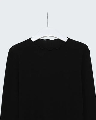 See-through frill neck long-sleeve T-shirt