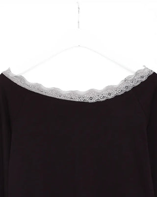 Scalloped Lace Off-Shoulder Neck Long T-Shirt