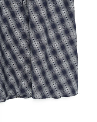 Checked elastic waist string long skirt