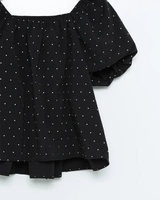 Front Ribbon Smock Gathered Blouse