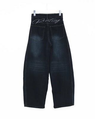 Hip-stitch washed denim pants