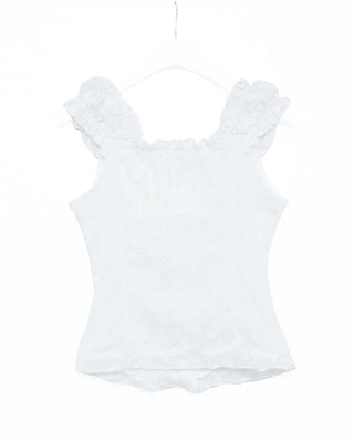 Shirred lace half-sleeve blouse