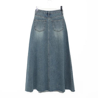 Flared long denim skirt