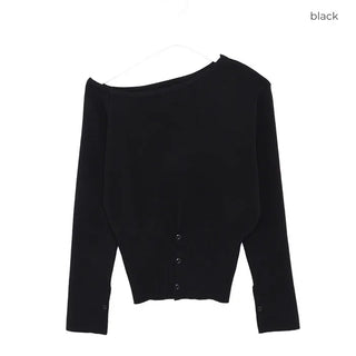 Striped Button One-Shoulder T-Shirt