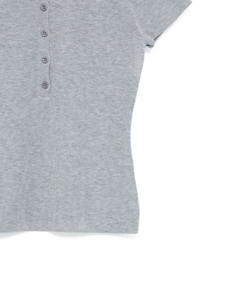 Colored neck button short-sleeved knit