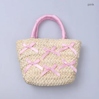 Ribbon Rattan Tote Bag