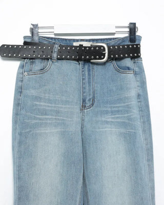 Double studded belt set with bootcut cotton pants