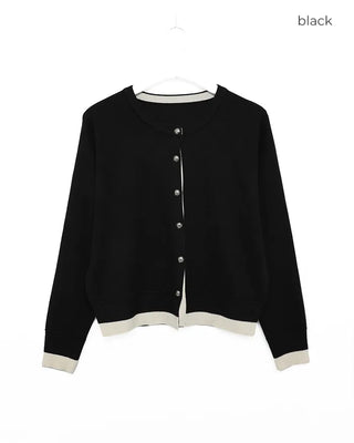 Hem two-tone round button cardigan