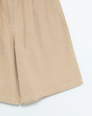 (Unisex) Cotton Wide Half Pants with Drawstring Waist