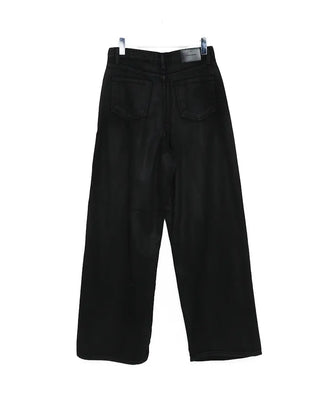 Coated black baggy denim pants
