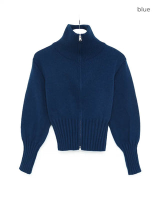 Double-zip ribbed knit top