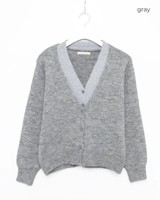 Soft color-blocked V-neck cardigan