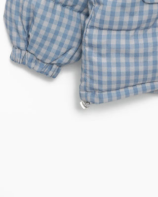 Gingham check hooded faux down jacket