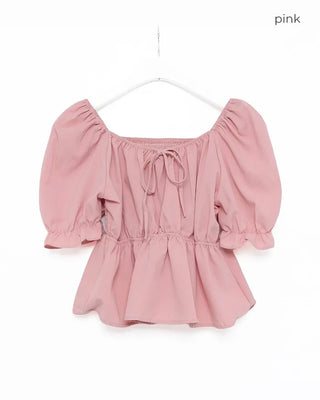 Ribbon Shirred Off-Shoulder Blouse