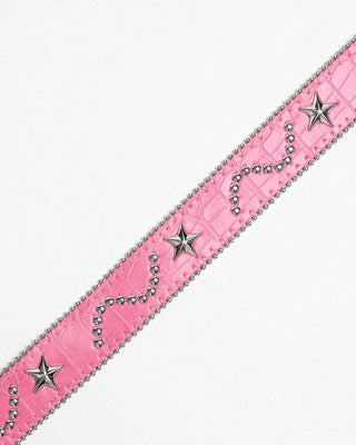 Star-studded cubic buckle crocodile belt