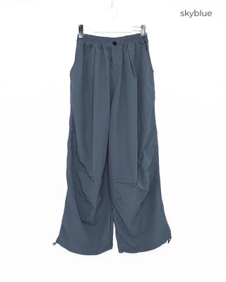 (Unisex) Back Elastic Wide Fit Nylon Pants