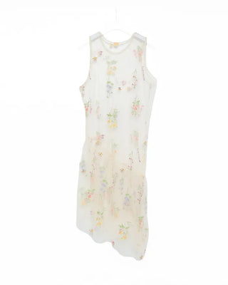 Flower embroidered sheer midi dress